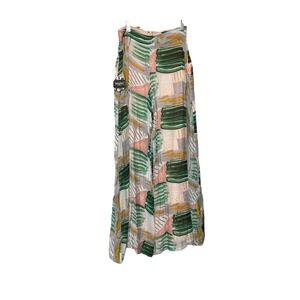 Tangled Abstract Geometric Print Wide Leg Pants Green Peach Mustard NEW